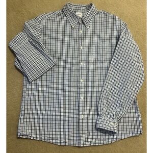 BROOKS‎ BROTHERS EST. 1818 Mens Large Classic Non Iron Gingham Check Cotton Blue